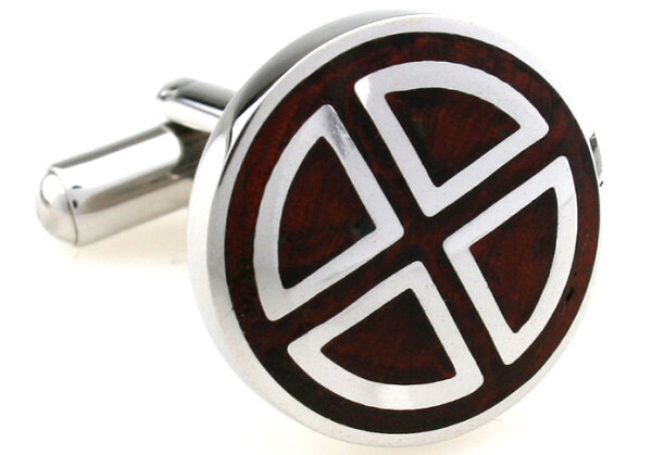 Griechisches Kreuz Manschettenknöpfe mit Holzapplikationen