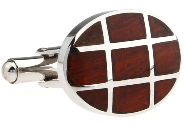 ovale Manschettenknöpfe mit Holzapplikationen