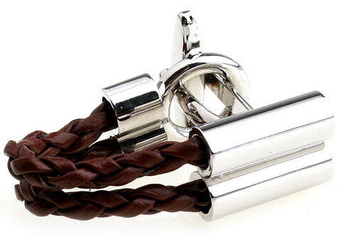 braune Lederschlaufe Manschettenknöpfe