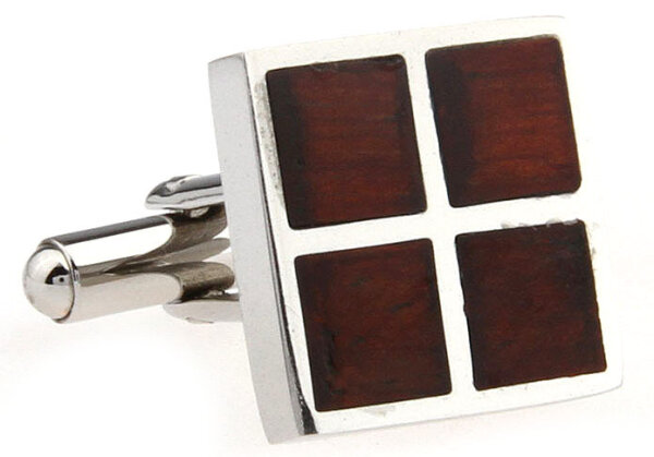 quadratische Manschettenknöpfe mit Holzapplikationen