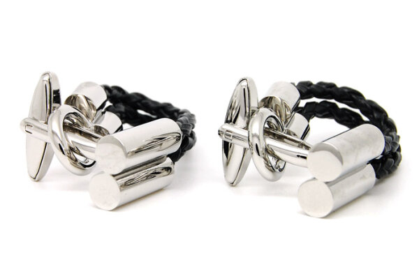 schwarze Lederschlaufen Manschettenknöpfe