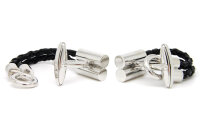 schwarze Lederschlaufen Manschettenknöpfe